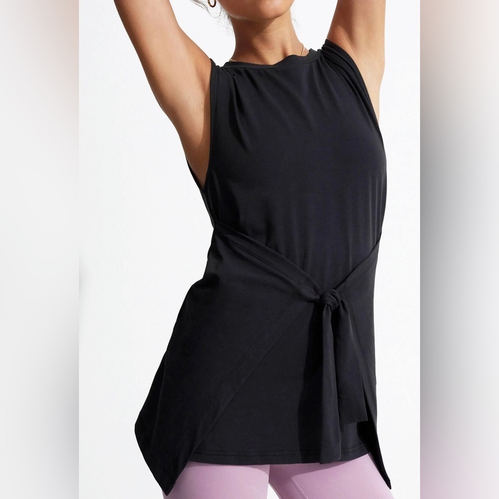Varley Napa Tank Top Black Pima Cotton Tie Waist Size L - Picture 5 of 14